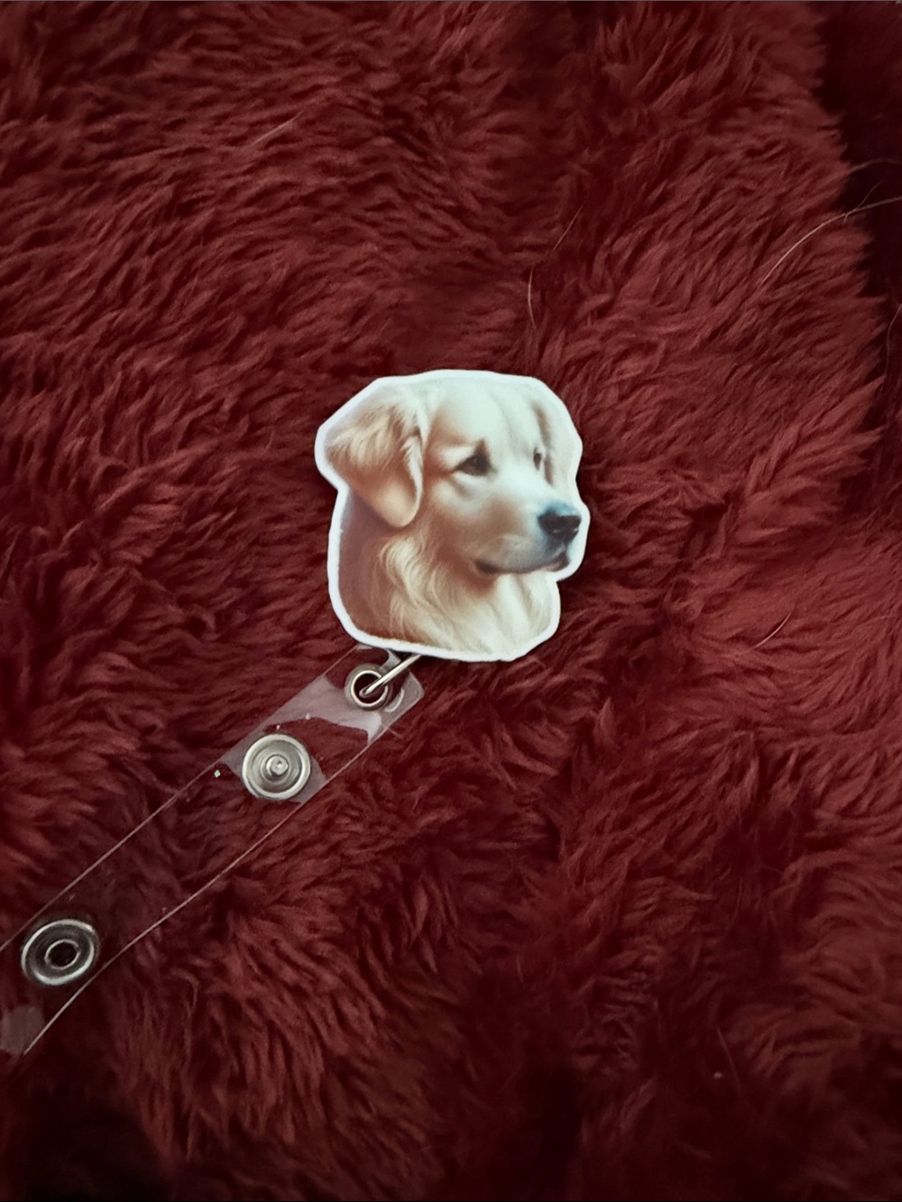 Dog ID Badge Holder with Golden Retriever Design - White
